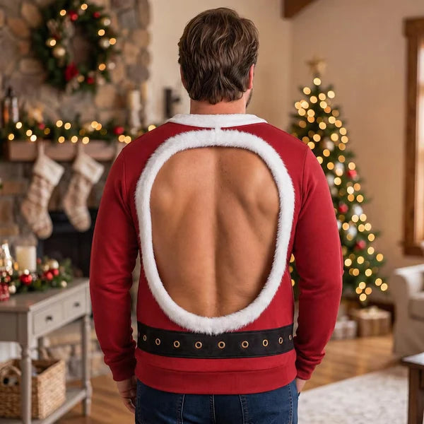 Funny Double Sided Fake Abs Santa Hilarious Christmas Party Sweater