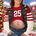 Funny Football Belly Illusion Christmas Game Day Pullover Ugly Sweater