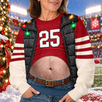 Funny Football Belly Illusion Christmas Game Day Pullover Ugly Sweater