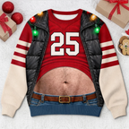 Funny Football Belly Illusion Christmas Game Day Pullover Ugly Sweater