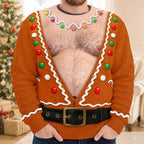 Funny Gingerbread Fake Chest Print Sweater