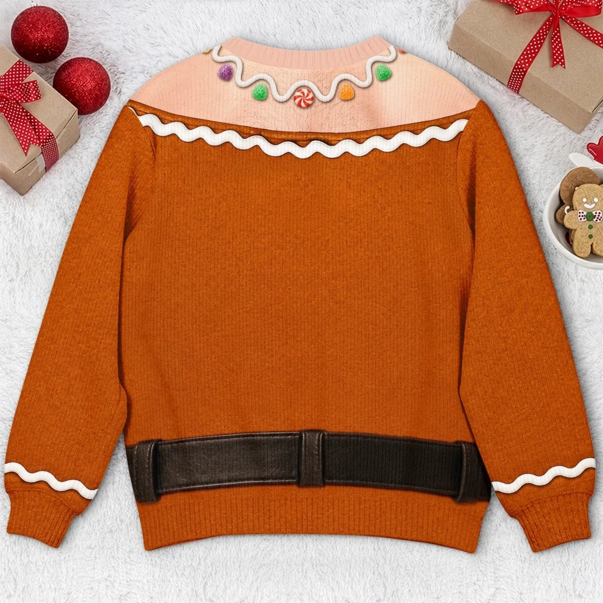 Funny Gingerbread Fake Chest Print Sweater