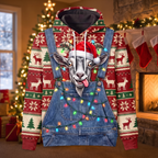 Funny Goat Christmas Hoodie - Santa Goat Overalls Ugly Christmas Sweater Style