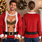 Funny Hairy Chest Santa Fake Abs Holiday Ugly Christmas Sweater