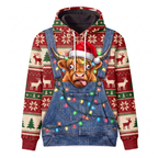Funny Highland Cow Christmas Hoodie - Overalls Ugly Sweater Print