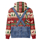 Funny Highland Cow Christmas Hoodie - Overalls Ugly Sweater Print