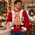 Funny Ho Ho Ho Fake Abs Santa Print Sweater – Christmas Gag Gift Jumper