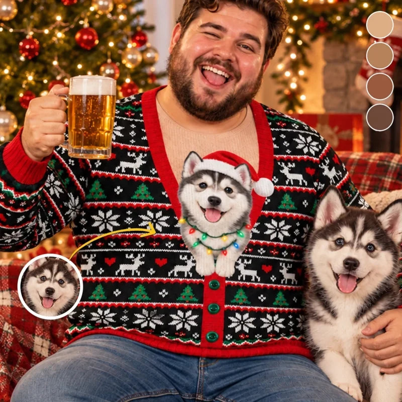 Funny Holiday Cardigan Custom Pet Photo Christmas Sweater