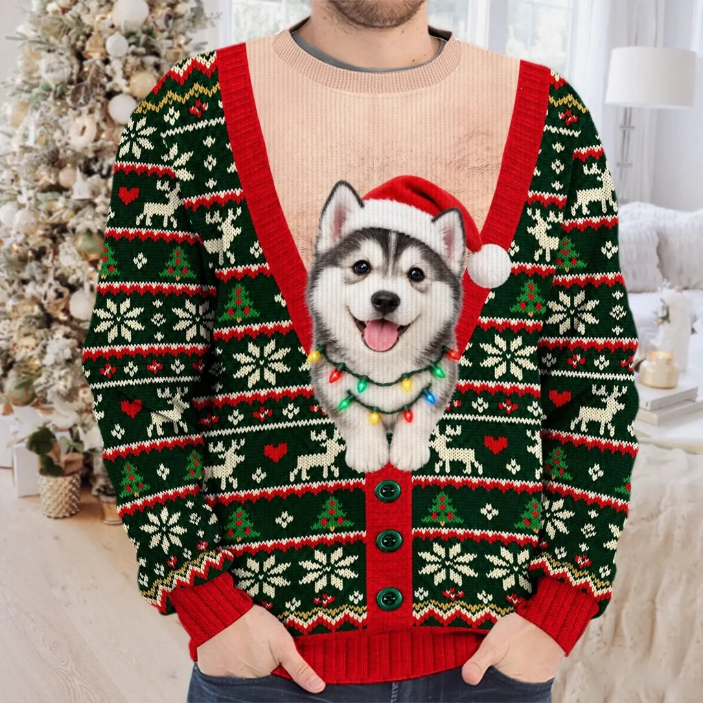 Funny Holiday Cardigan Custom Pet Photo Christmas Sweater
