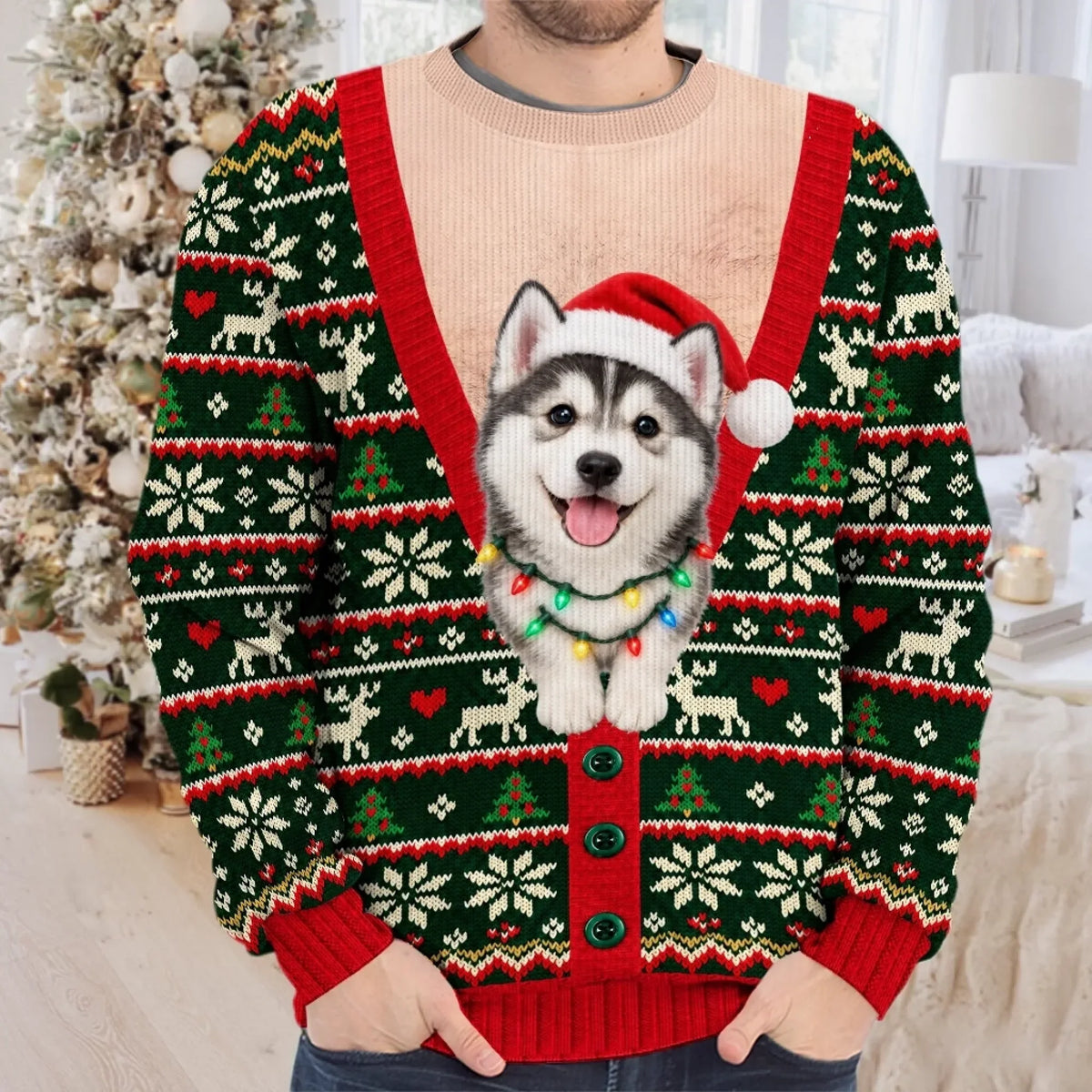 Funny Holiday Cardigan Custom Pet Photo Christmas Sweater