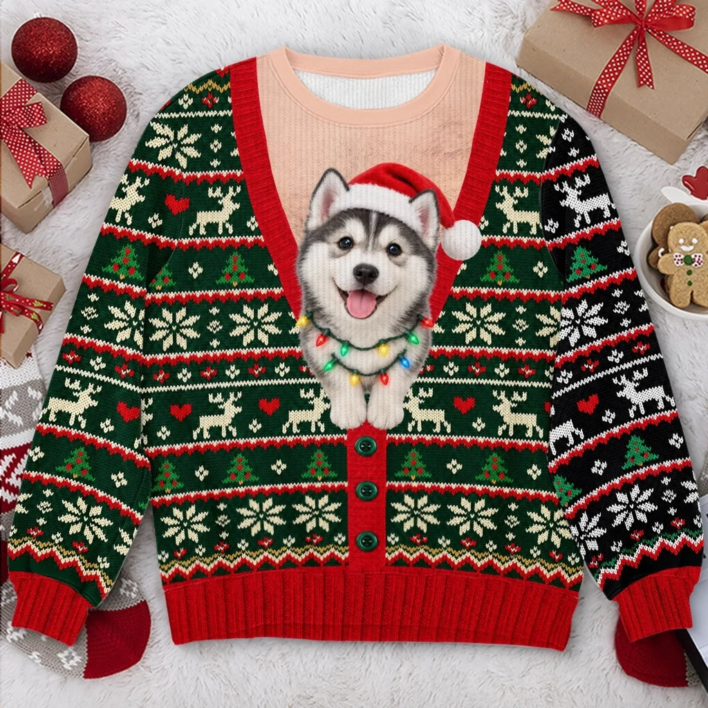 Funny Holiday Cardigan Custom Pet Photo Christmas Sweater