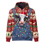 Funny Holstein Cow Christmas Hoodie - Overalls Ugly Sweater Print