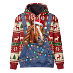 Funny Horse Christmas Hoodie - Santa Horse Overalls Ugly Christmas Sweater Style