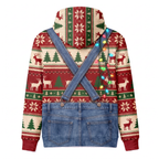 Funny Horse Christmas Hoodie - Santa Horse Overalls Ugly Christmas Sweater Style