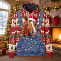 Funny Horse Christmas Hoodie - Santa Horse Overalls Ugly Christmas Sweater Style