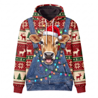 Funny Jersey Cow Christmas Hoodie - Overalls Ugly Sweater Print