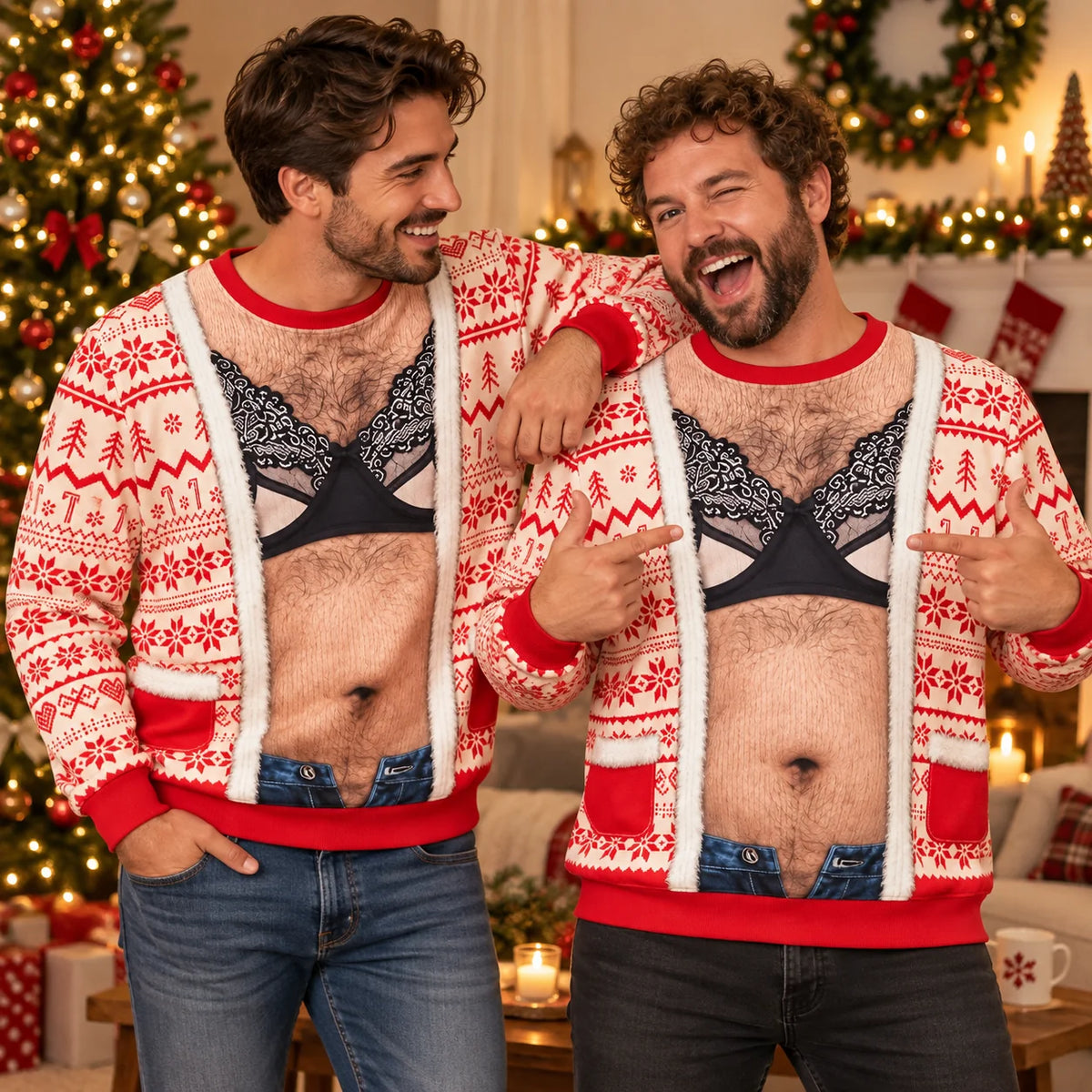 Funny Lace Bra Body Illusion Christmas Novelty Pullover Ugly Sweater