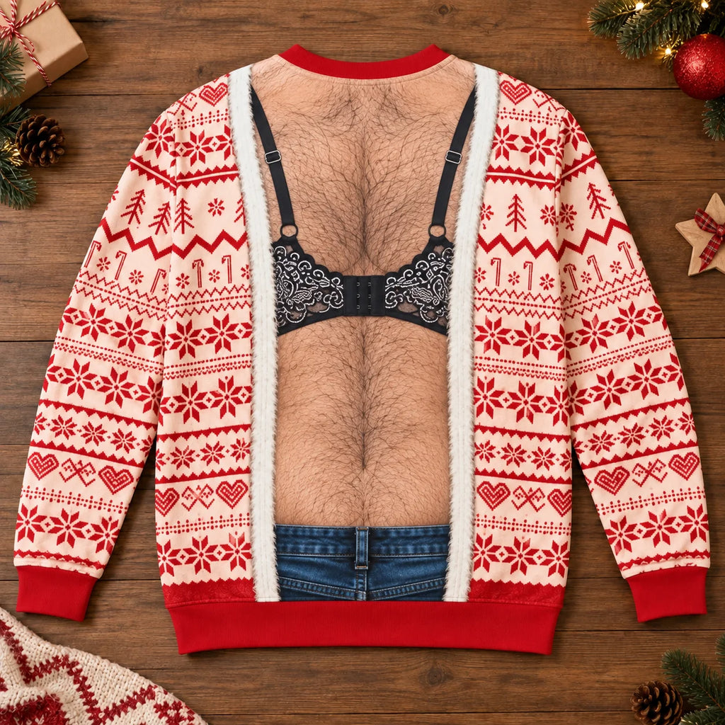 Funny Lace Bra Body Illusion Christmas Novelty Pullover Ugly Sweater