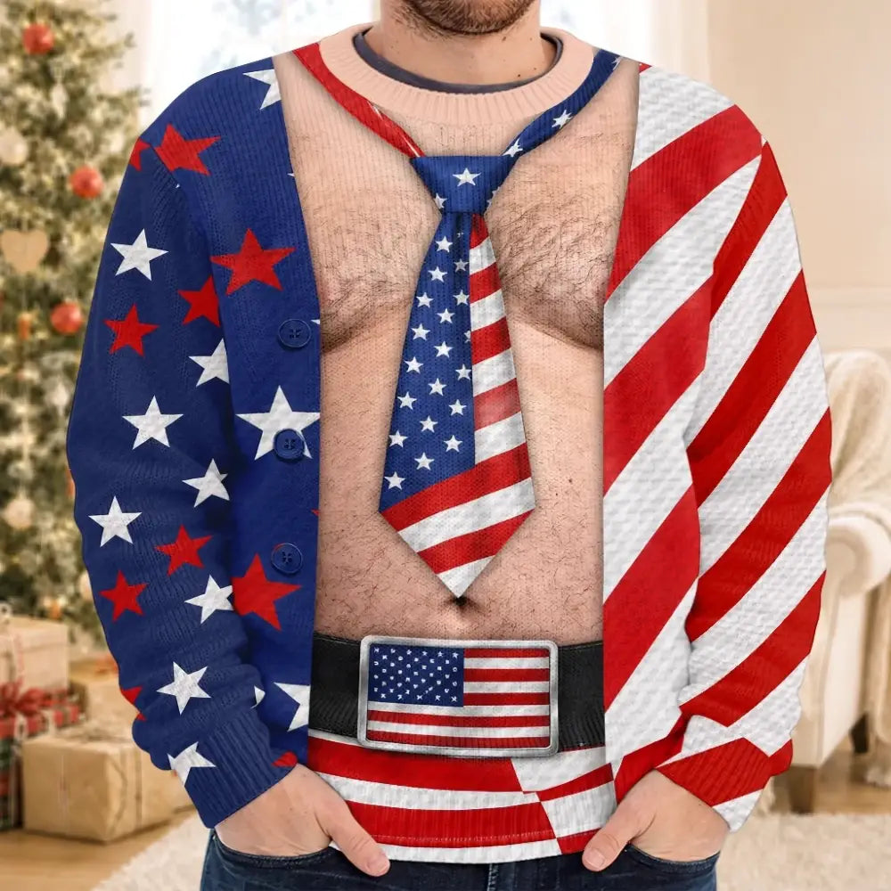 Funny Patriotic American Flag Christmas Gifts Festive Sweater
