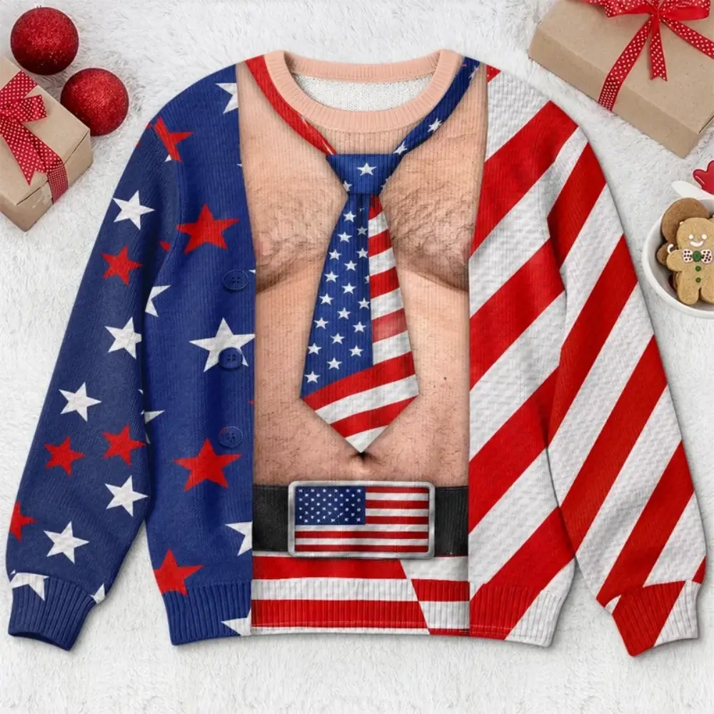 Funny Patriotic American Flag Christmas Gifts Festive Sweater