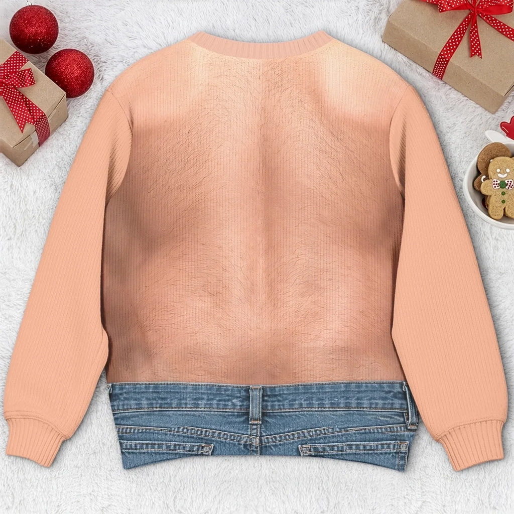Funny Realistic Shirtless Man Illusion Christmas Ugly Sweater