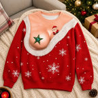 Funny Realistic Shirtless Santa Belly Illusion Christmas Ugly Sweater