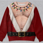 Funny Santa Abs Christmas Light Print Ugly Christmas Sweater