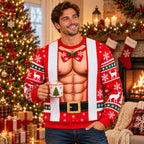 Funny Santa Abs Print Christmas Pullover Sweater