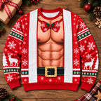 Funny Santa Abs Print Christmas Pullover Sweater