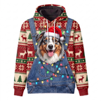 Funny Santa Australian Shepherd Christmas Hoodie - Aussie Dog Overalls Ugly Christmas Sweater Style