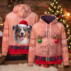 Funny Santa Australian Shepherd Hairy Belly Hoodie - Custom Name Aussie Dog Christmas