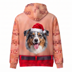Funny Santa Australian Shepherd Hairy Belly Hoodie - Custom Name Aussie Dog Christmas