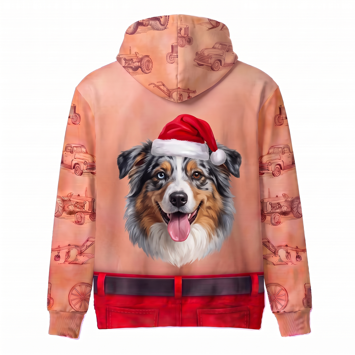 Funny Santa Australian Shepherd Hairy Belly Hoodie - Custom Name Aussie Dog Christmas