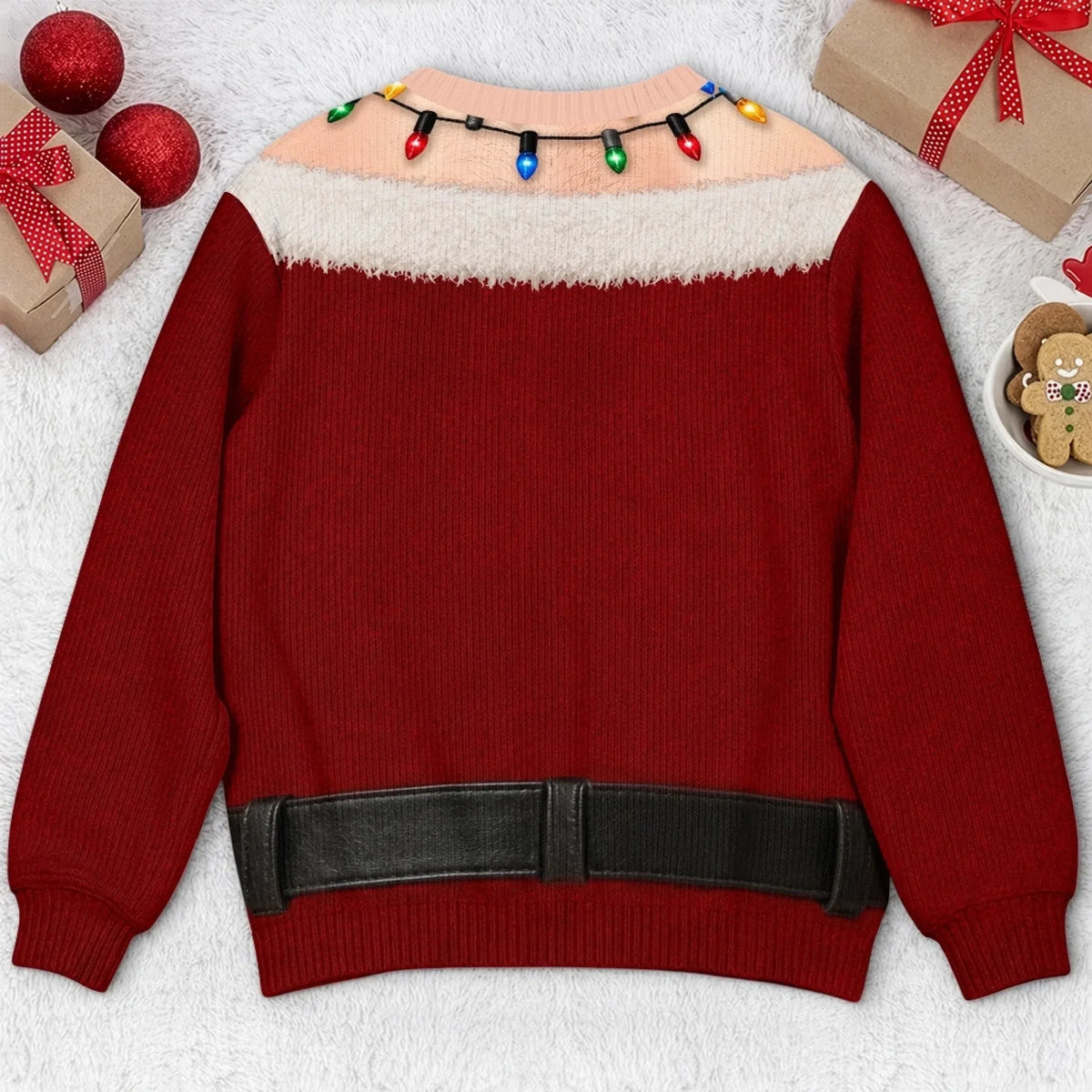 Funny Santa Belly Illusion with Christmas Lights Ugly Sweater