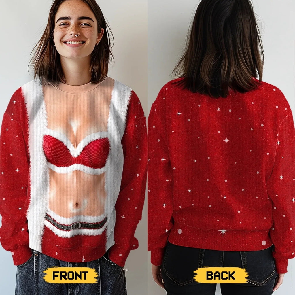 Funny Santa Bikini Print Novelty Christmas Sweater
