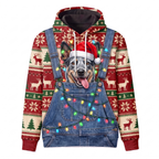 Funny Santa Blue Heeler Christmas Hoodie - Cattle Dog Overalls Ugly Christmas Sweater Style