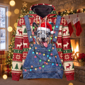 Funny Santa Blue Heeler Christmas Hoodie - Cattle Dog Overalls Ugly Christmas Sweater Style