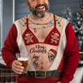 Funny Santa Body Illusion Sweater with Lights Christmas Ugly Sweater