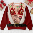 Funny Santa Body Illusion Sweater with Lights Christmas Ugly Sweater