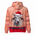 Funny Santa Brahman Cattle Hairy Belly Hoodie - Custom Name Cow Christmas