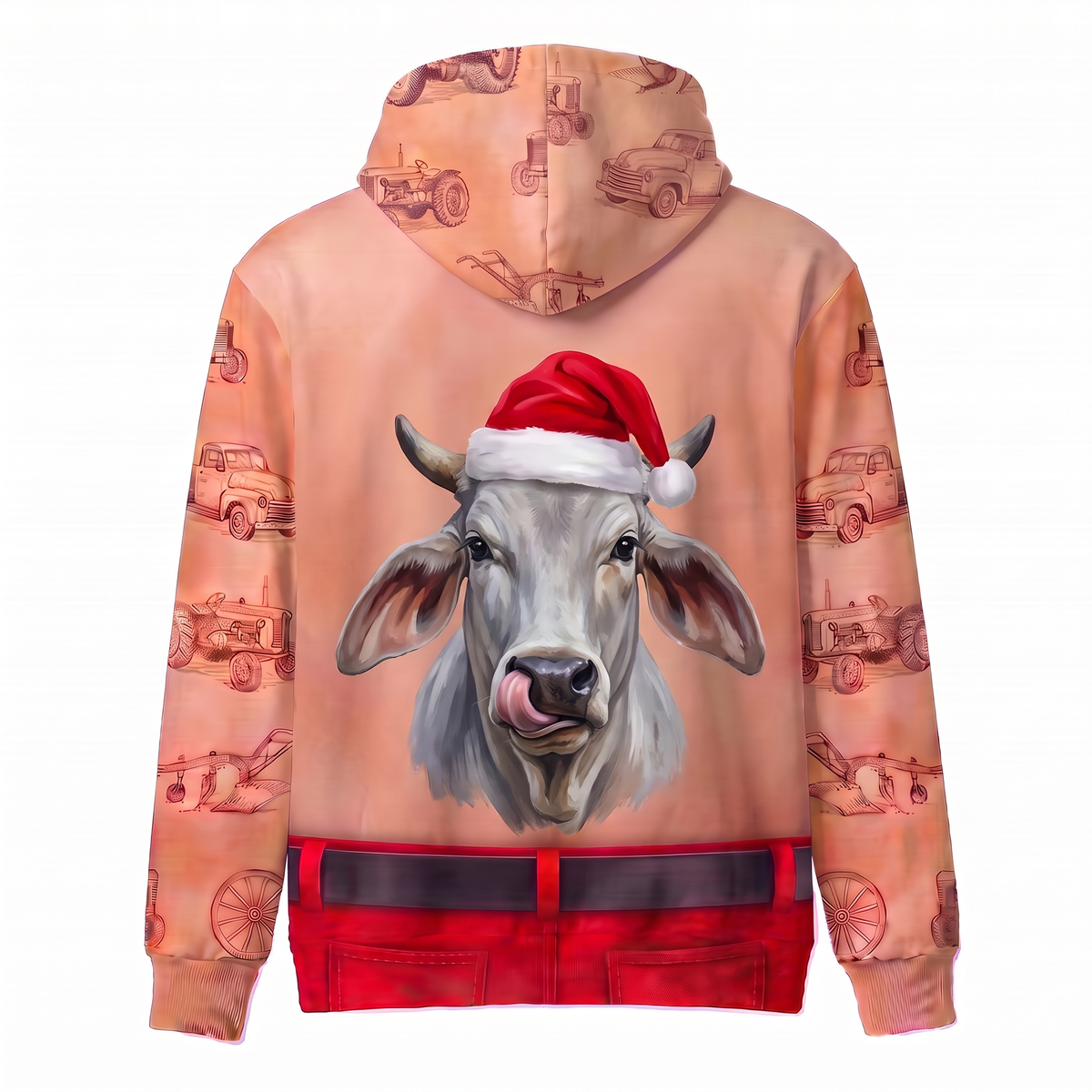 Funny Santa Brahman Cattle Hairy Belly Hoodie - Custom Name Cow Christmas