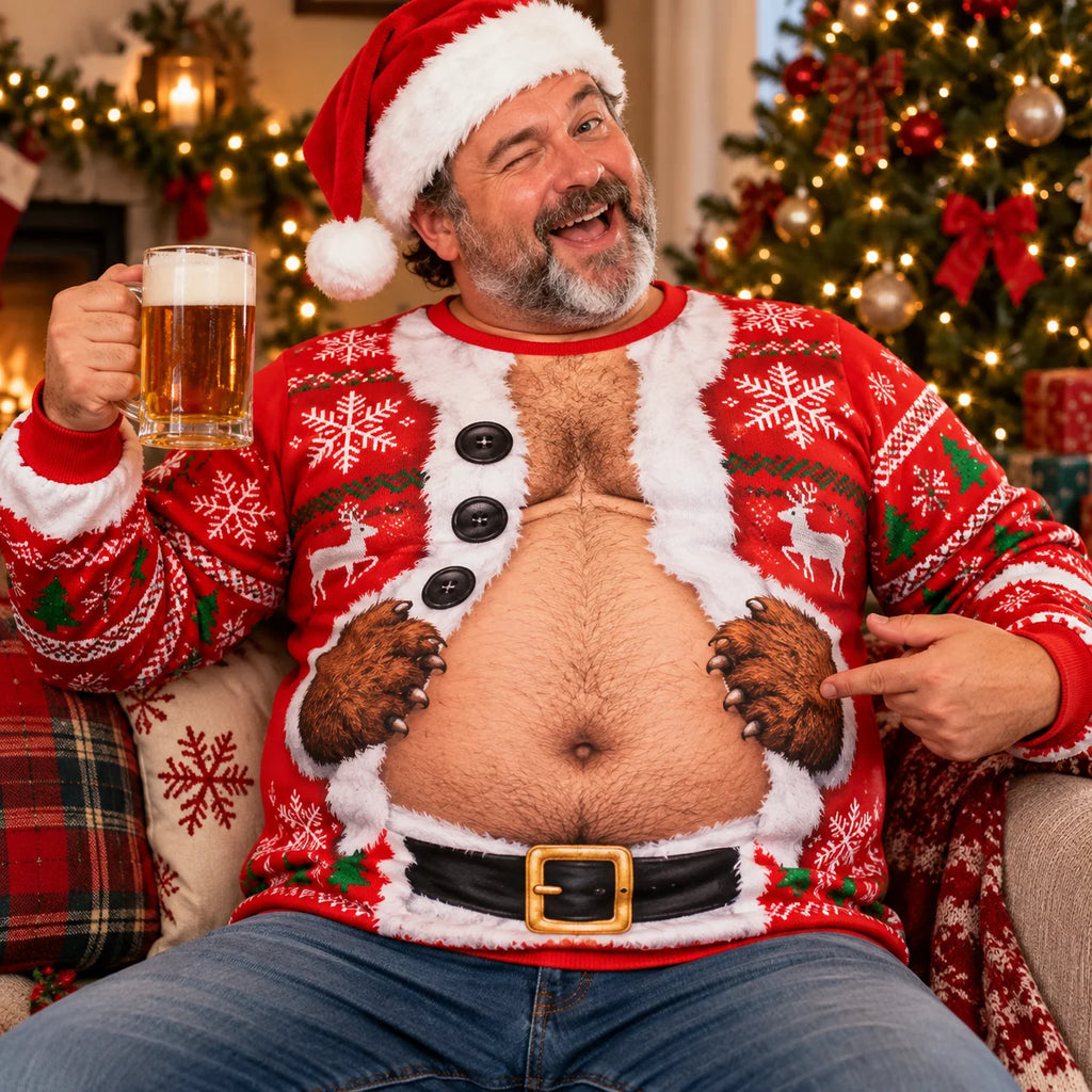 Funny Santa Chest Crewneck Christmas Ugly Sweater