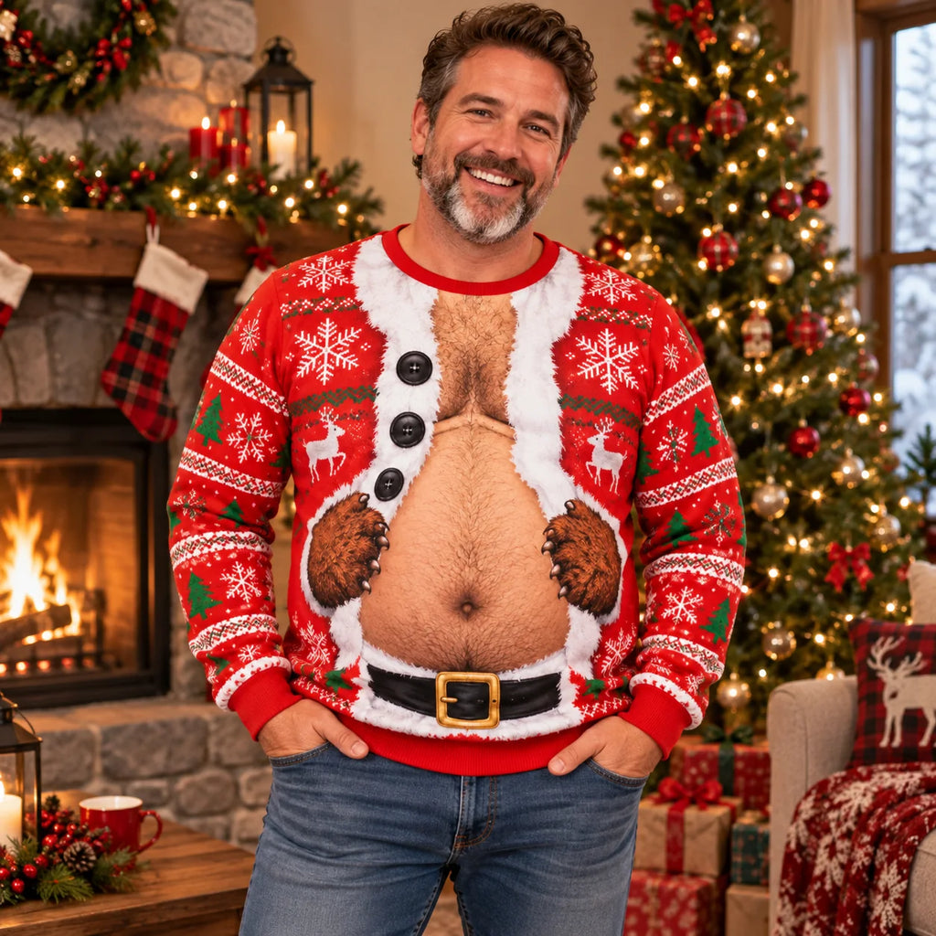 Funny Santa Chest Crewneck Christmas Ugly Sweater