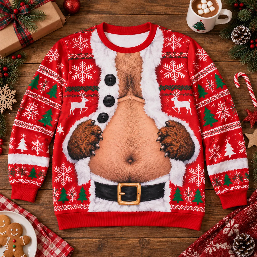 Funny Santa Chest Crewneck Christmas Ugly Sweater