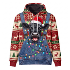 Funny Santa Cow Christmas Hoodie - Black Angus Cow Overalls Ugly Christmas Sweater Style