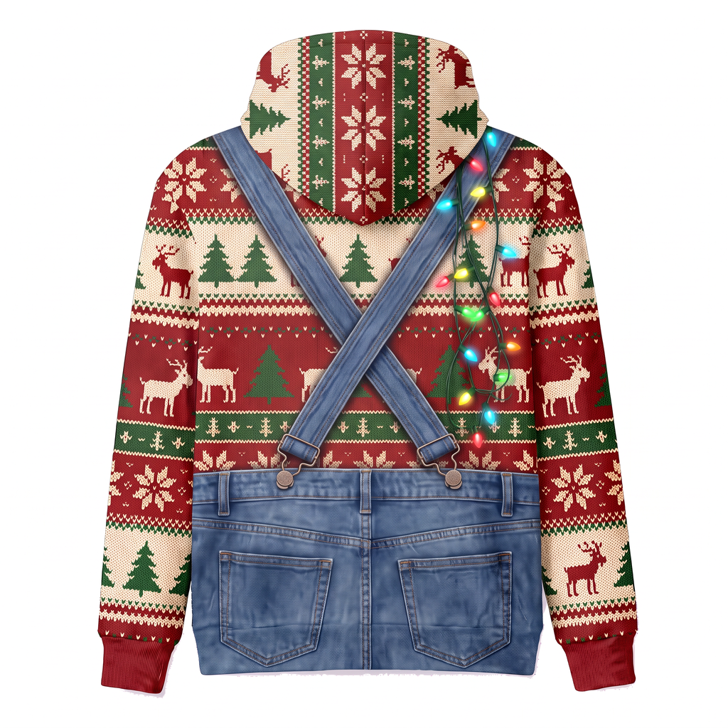 Funny Santa Cow Christmas Hoodie - Black Angus Cow Overalls Ugly Christmas Sweater Style