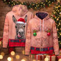 Funny Santa Donkey Hairy Belly Hoodie - Custom Name Farm Animal Christmas