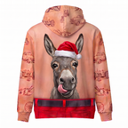 Funny Santa Donkey Hairy Belly Hoodie - Custom Name Farm Animal Christmas