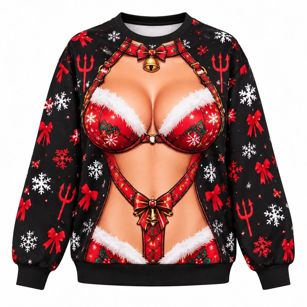 Funny Santa Faux Skin Christmas Playful Sexy Holiday Ugly Sweater