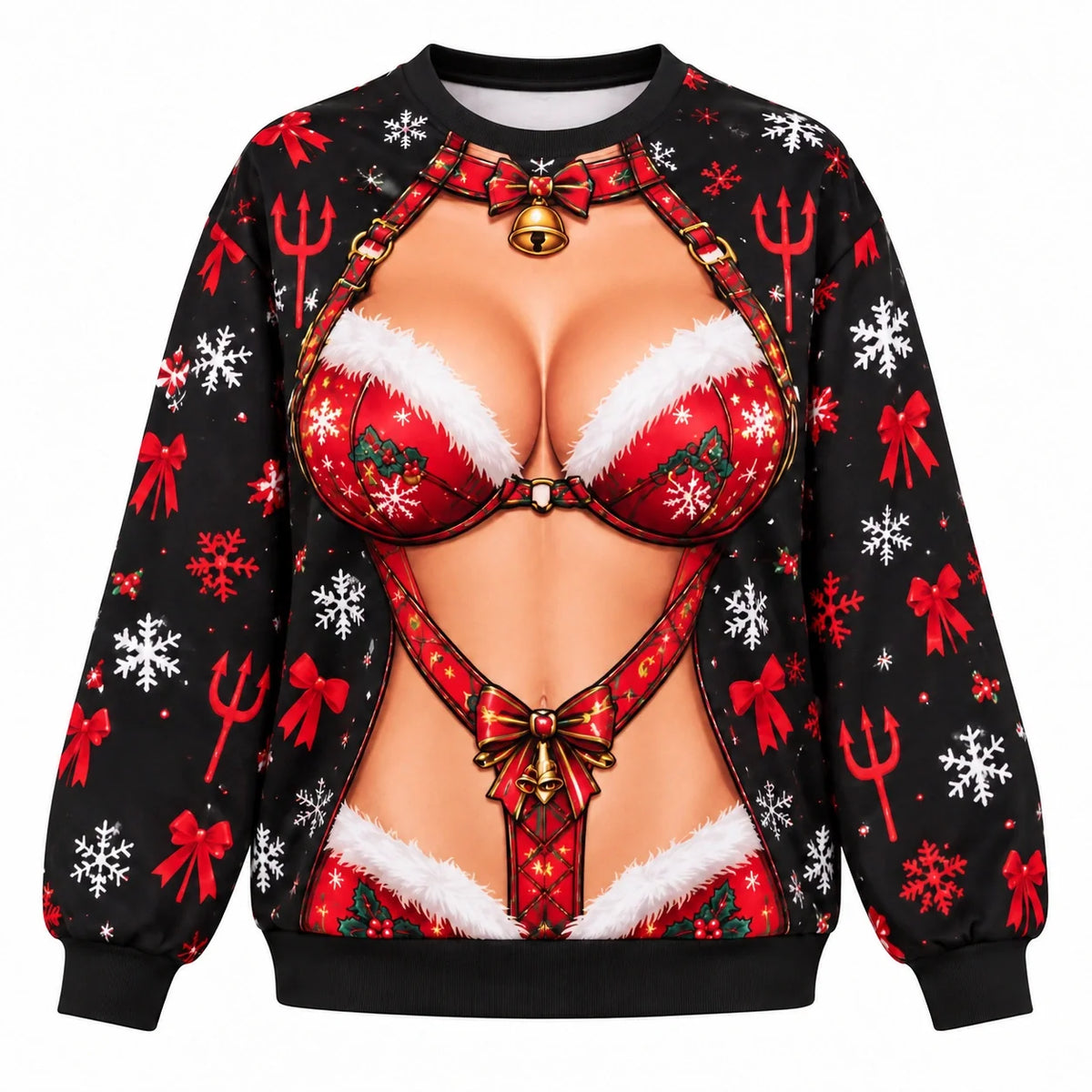 Funny Santa Faux Skin Christmas Playful Sexy Holiday Ugly Sweater